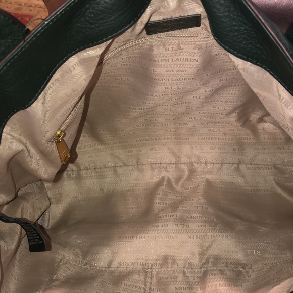 RALPH LAUREN Woodland Green Tumbled Leather Shoulder Bag Front Pockets - Picture 16 of 17